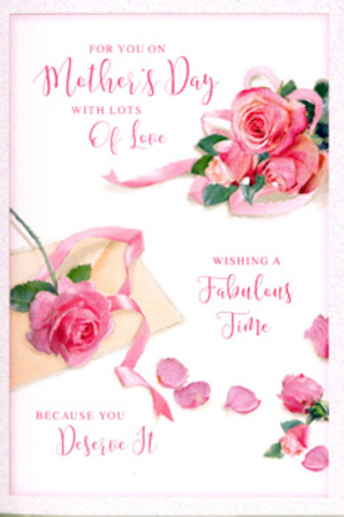 This Mother's Day card looks like a miniature floral arrangement laid out on a crisp white canvas, crafted with the same care a local Dalston florist would give to a bouquet in the shop. A generous cluster of pink roses anchors one corner, the blooms painted or printed with lifelike detail, showing layered petals that curl softly inward and outward, some edged with slightly deeper tones of rose and magenta. The colours move gently from nearly white blush at the petal tips to richer pink at the centres, mimicking the way real roses might open in a vase on a windowsill overlooking Kingsland Road. Around the main cluster, several individual petals and smaller rose fragments are scattered like confetti, creating a feeling of celebration and movement, as if the flowers have been lightly shaken by a breeze. A pastel ribbon, delicate and satin-like, threads through and around the roses, forming loose, graceful loops that echo the easy curve of a florist's hand. Across the open space of the card, a heartfelt Mother's Day greeting flows in warm, swirling calligraphy, each letter slightly varied in width and arc, giving the impression of a personal note lovingly written. The lighting is soft and flattering, casting the faintest shadows beneath the roses and petals to create dimension without harshness. Overall, the composition conveys quiet elegance and deep affection, like a thoughtful gesture from an adult child dropping by with flowers and a card after a stroll through Dalston Lane, wanting to bring a touch of springtime beauty indoors.