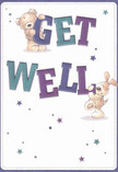 The design of this get well card beams warmth and playful hope, much like an armful of fresh blooms carried home from Dalston's bustling markets. Two endearing characters-a sweet teddy bear and an eager puppy-spring to life, each balancing atop or beside the colourful, oversized letters 'Get Well.' The indigo and teal hues leap vibrantly against a soft, creamy white canvas, mirroring the energetic mood of Dalston's local festivals. Around them, scattered stars in blue and purple twinkle with optimism, suggesting the possibility and encouragement that comes from a caring community gesture. The bear's plump fur and the puppy's floppy ears are so finely detailed you can almost imagine reaching out for a comforting squeeze, the next best thing to a friendly embrace on a stroll through Shacklewell Lane. This illustrated card is more than just a message-it embodies Dalston's genuine spirit of kindness, pairing perfectly with a bouquet sent to brighten a neighbour's recovery.